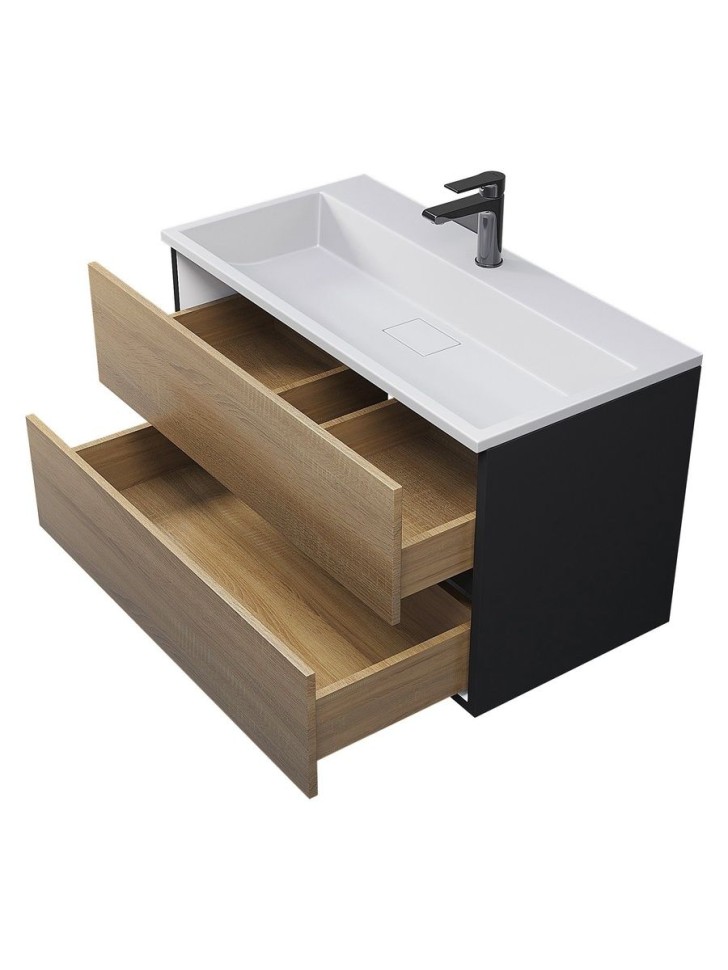 Тумба под раковину для ванной Uperwood Barsa 90 см, подвесная, черная/дуб сонома