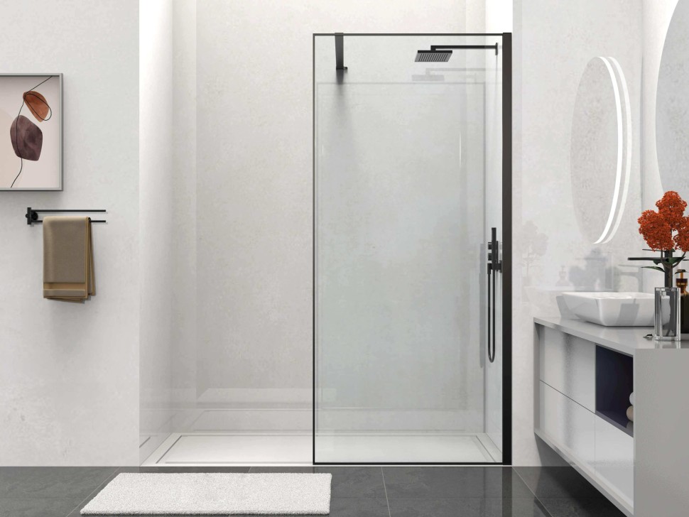 Душевая перегородка Walk-In VSW-1HS800CLB, 800*2000,черный матовый, стекло прозрачное