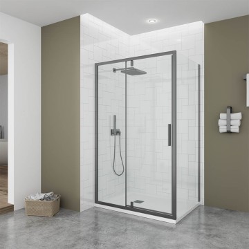 Душевой угол Veconi Ottimo P20SP GR, 1200х800х1900 графит брашинг, стекло прозрачное