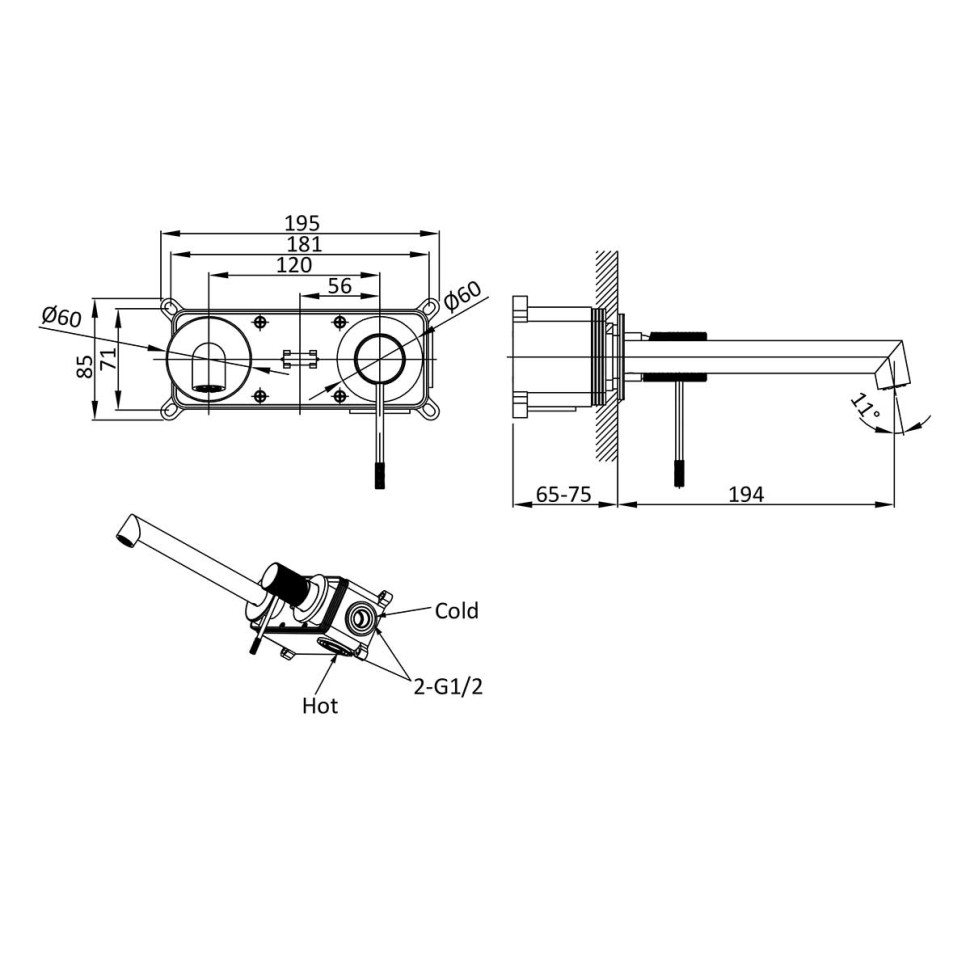 Смеситель для раковины Дизаер (Desire) VBFW-1D1BC встраиваемый однорычажный, брашированная медь