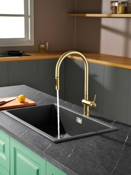 AQM9901BG Cucina Смеситель для кухни с выдвижным U-образным изливом, золото шлифованное