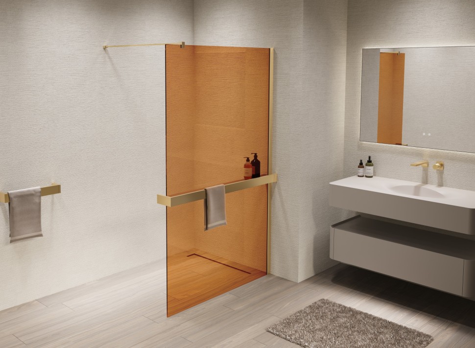 Душевая перегородка Walk-In VSW-1HR900GSG, 900*2000, матовый золотой, стекло янтарь