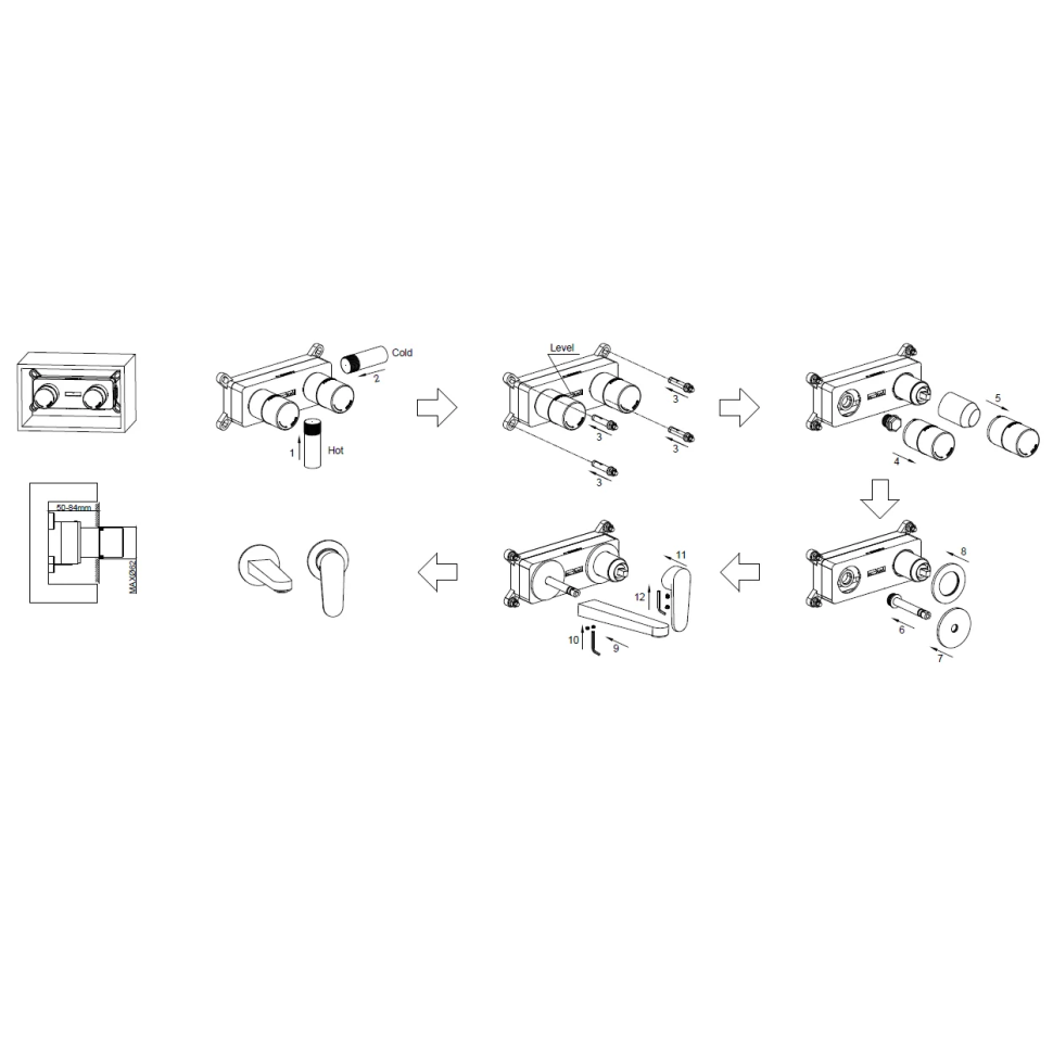 AQM6915CR Novara Смеситель для раковины настенный на 2отв., цвет хром