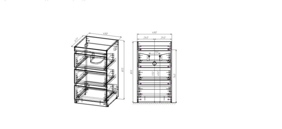 Тумба напольная STYLELINE "Даллас 110" (3 ящ.) Люкс серая, PLUS с раковиной ESTETUS Даллас 1100*480 левый  