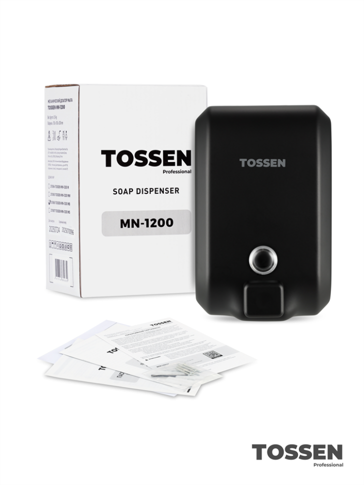 TOSSEN MN-1200 MB - механический диспенсер жидкого мыла (коллекция «Матовый чёрный»)  
