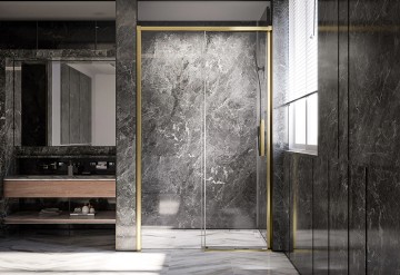 Душевая дверь Veconi Premium Trento PTD-40G, 1200х2000, брашированное золото, стекло прозрачное