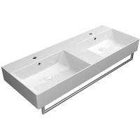 Раковина двойная накладная/подвесная GSI KUBE X 9425111 1200 мм х 470 мм, с 1 отверстием под смеситель, с переливом, без крепежа, цвет Белый глянцевый  