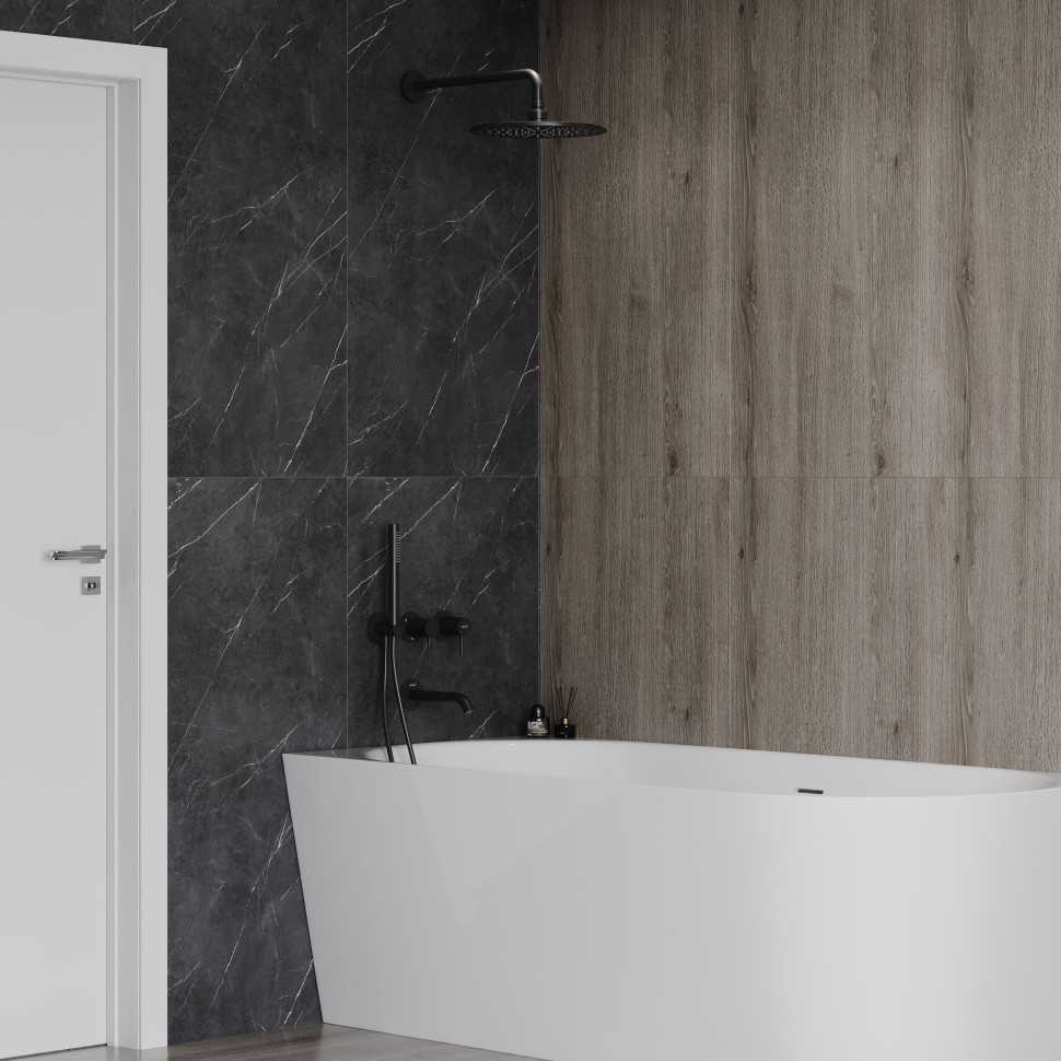 AQM8408MB Набор для комплектации ванны с изливом, верхним и ручным душем, матовый черный