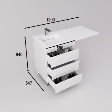 Тумба напольная STYLELINE "Даллас ЛЕОН 120", Люкс белая, PLUS с раковиной ESTETUS ЛЕОН 1200*549 правый