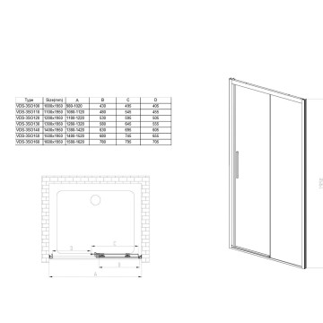 Душевая дверь Софт (Soft) VDS-3SO130CLGM, 1300, вороненая сталь, стекло прозрачное