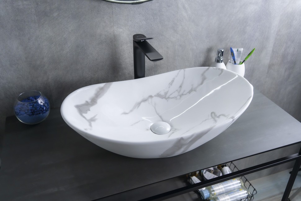 Раковина Gid Mnc811C 54478 накладная под камень глянцевая 61x37x15