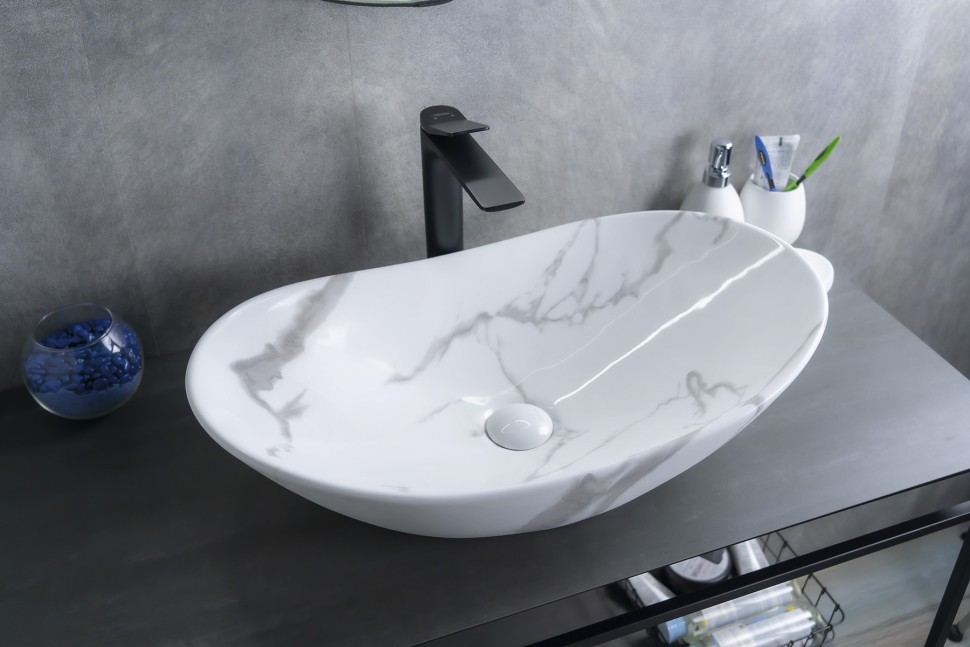 Раковина Gid Mnc811C 54478 накладная под камень глянцевая 61x37x15