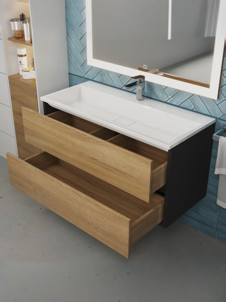 Тумба под раковину для ванной Uperwood Barsa 100 см, подвесная, черная/дуб сонома