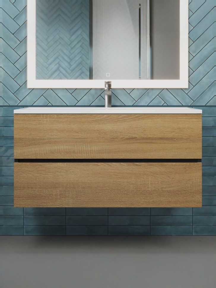 Тумба под раковину для ванной Uperwood Barsa 100 см, подвесная, черная/дуб сонома