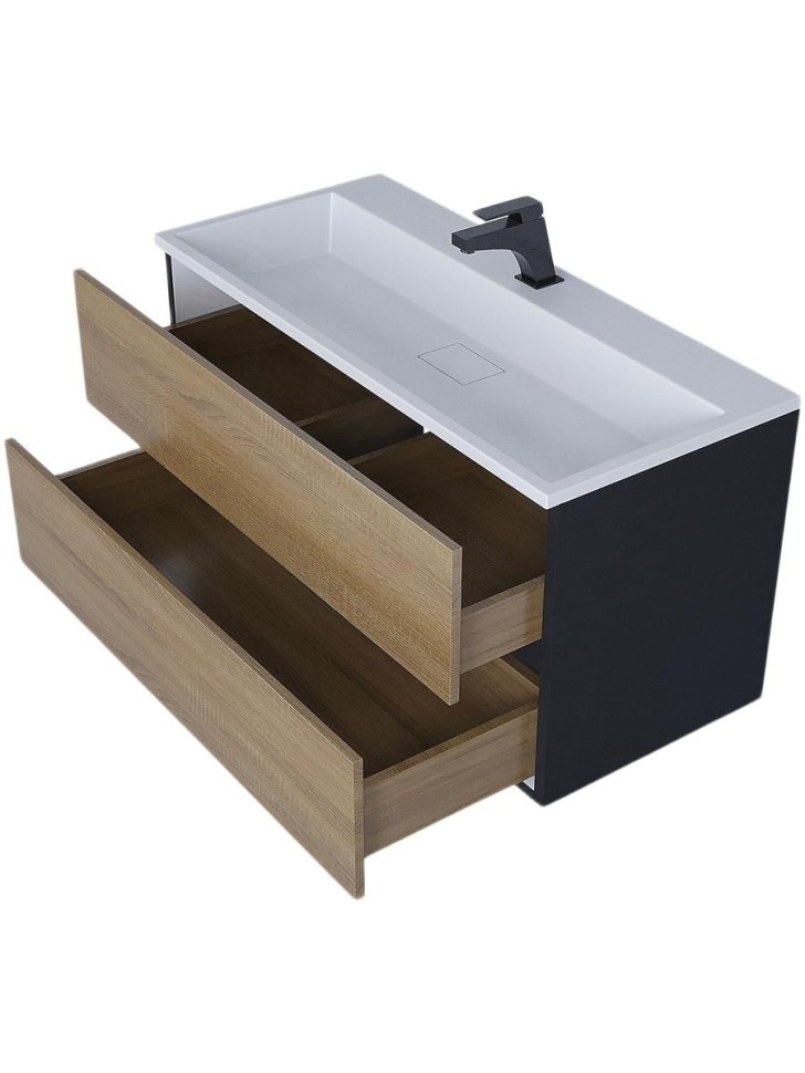 Тумба под раковину для ванной Uperwood Barsa 100 см, подвесная, черная/дуб сонома