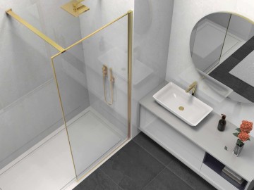 Душевая перегородка Волк-Ин (Walk-In) VSW-1HS800CLG, 800*2000, брашированное золото, стекло прозрачное