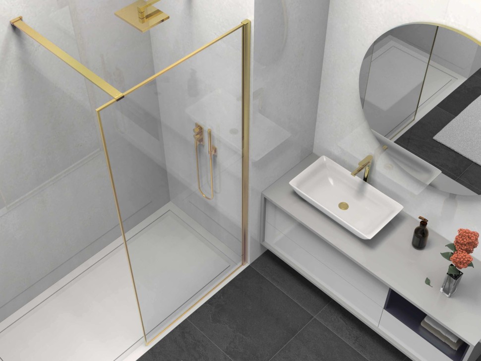Душевая перегородка Walk-In VSW-1HS800CLG, 800*2000, брашированное золото, стекло прозрачное