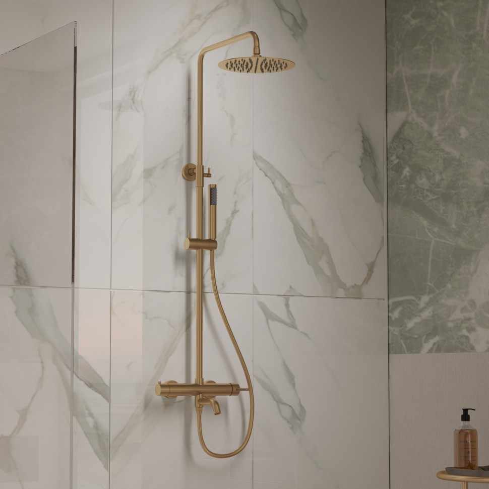 Душевая стойка Вилла (Villa) VSFS-1VL1BG с изливом, брашированное золото