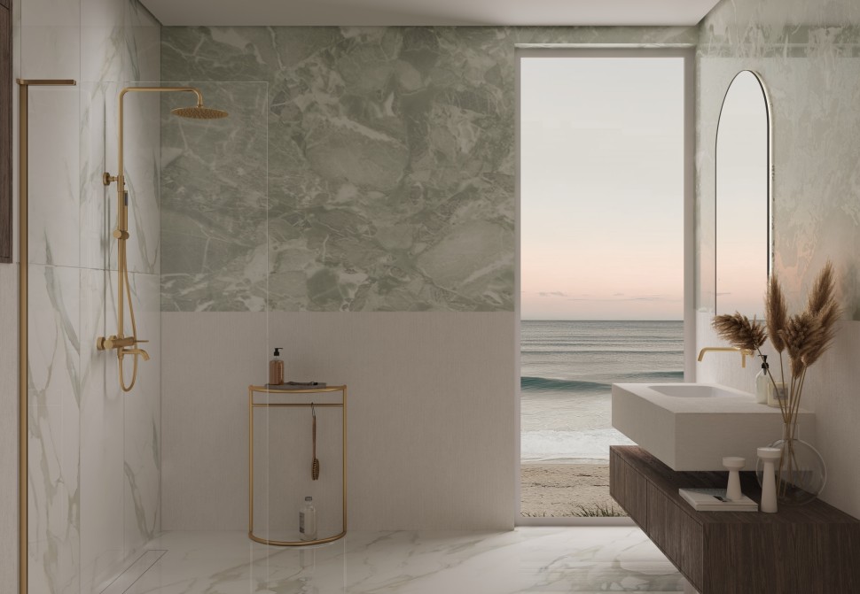 Душевая стойка Вилла (Villa) VSFS-1VL1BG с изливом, брашированное золото