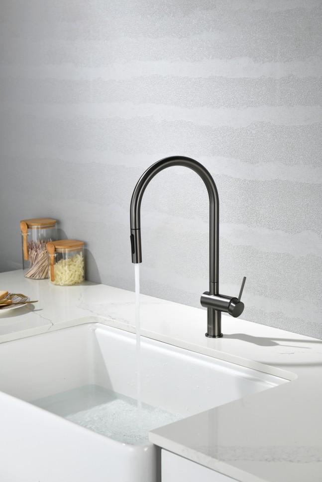 AQM9901GM Cucina Смеситель для кухни с выдвижным U-образным изливом, металл
