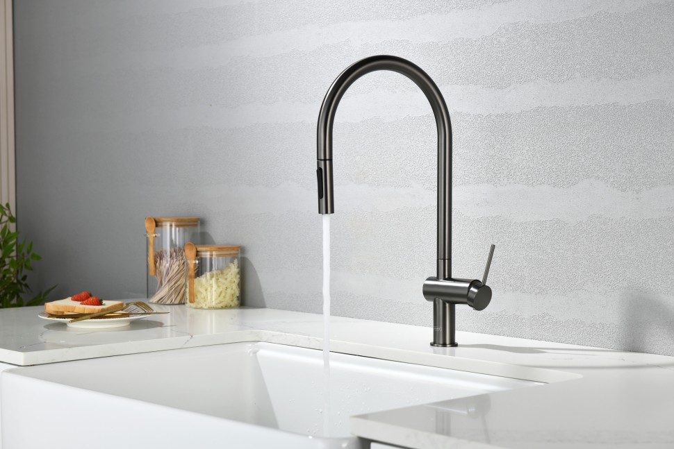 AQM9901GM Cucina Смеситель для кухни с выдвижным U-образным изливом, металл