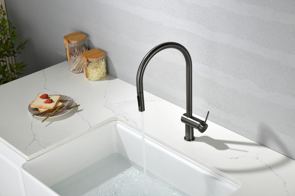 AQM9901GM Cucina Смеситель для кухни с выдвижным U-образным изливом, металл