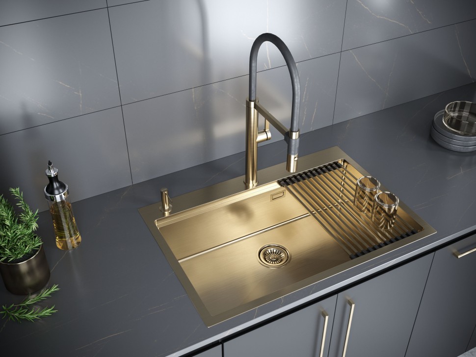 Мойка нерж. сталь KRONER-PRO 75, PM707551-BG, брашированное золото, 750х510мм, Paulmark
