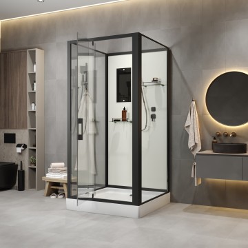 Душевая кабина Niagara Standart ST80/15Q/BL/BK (80х80х200) квадрат,поддон 15см,распашная,проф.черный,без крыши,3 места