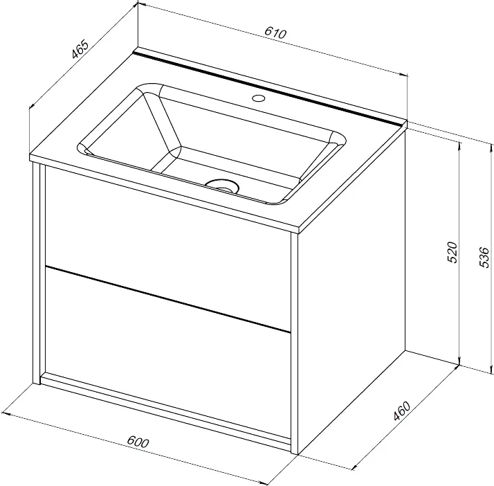 Тумба с раковиной Lino 60 (Flat) Дуб Веллингтон