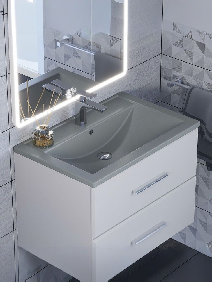 Раковина для ванной кварцевая Uperwood Foster Quartz 70х45,5х17,5 см, серая матовая, бетон