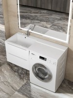 Раковина над стиральной машиной 120 см, Uperwood Cosmos, левая, крыло справа, белый глянец