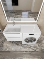 Раковина над стиральной машиной 120 см, Uperwood Cosmos, левая, крыло справа, белый глянец