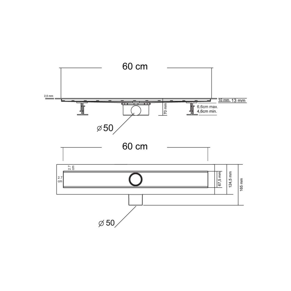 Душевой лоток SAY OPTIMA 601.60.P.BLOK, 60 см, хром