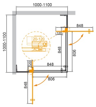 Душевой уголок CEZARES SLIDER-A-2-100/110-BR-BORO