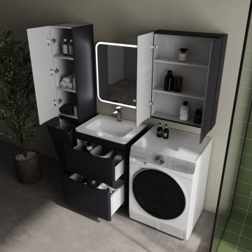 Тумба напольная STYLELINE "Бергамо мини 60" (2 ящ.) Люкс Плюс антискрейтч графит с раковиной Каре Люкс МИНИ 600х350