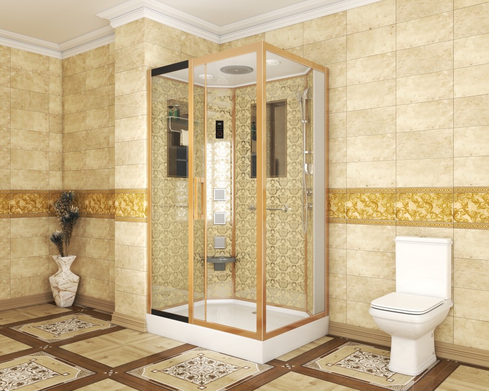 Душевая кабина Niagara Luxe NG-7711GL (90x120х215) низкий поддон(15см),дверь раздвижная,стенки золото,6 мест