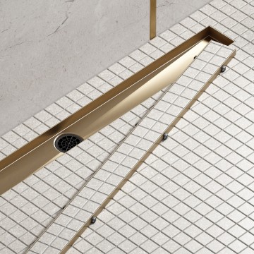 Душевой лоток TIMO Drain System 800 с двусторонней панелью "plate" под плитку, Золото матовое