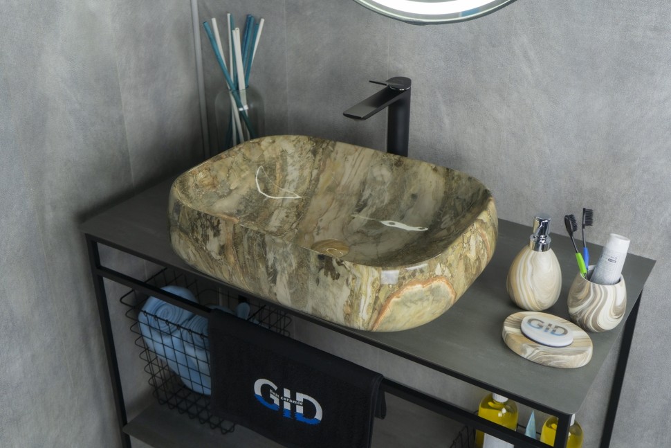 Раковина Gid Mnc186 54423 накладная под камень глянцевая 56x42x14