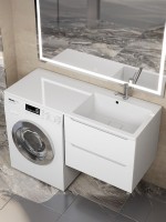 Раковина над стиральной машиной Uperwood Cosmos 120 см, правая, крыло слева, белый глянец