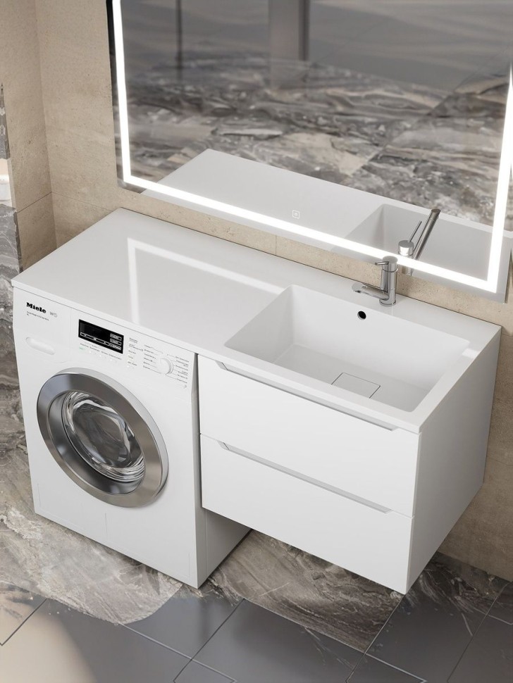 Раковина над стиральной машиной Uperwood Cosmos 120 см, правая, крыло слева, белый глянец