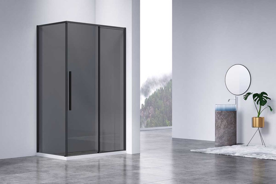 Душевой уголок Slim-N VSR-4SN8014CGB, 1400*800, черный, стекло тонированное