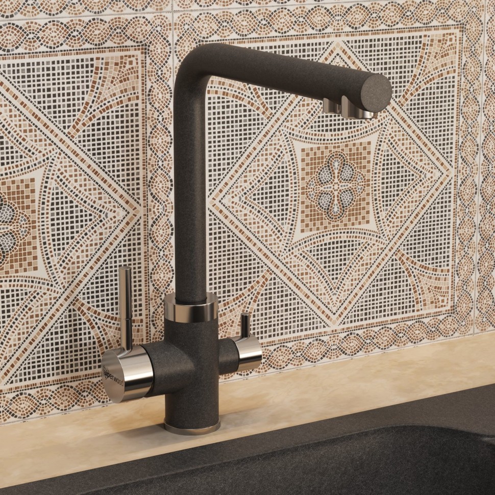 Смеситель для кухни Uperwood Quartz Premium UPD-03-04, с каналом для фильтрованной воды, черный