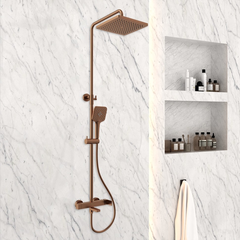 Душевая стойка Куб (Cube) VSFS-1C1BC с изливом, брашированная медь