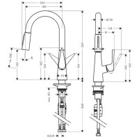 Смеситель Hansgrohe Kitchen для кухни, на 1 отв однорычажный, поворотный излив 18.5 см с вытяжным душем, 2jеt, h15.2 см, цвет: хром 72815000