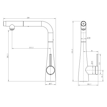 AQM9902MB Cucina Смеситель для кухни с выдвижным L-образным изливом, черный матовый