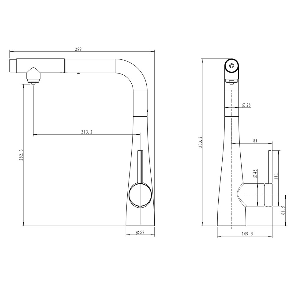 AQM9902MB Cucina Смеситель для кухни с выдвижным L-образным изливом, черный матовый