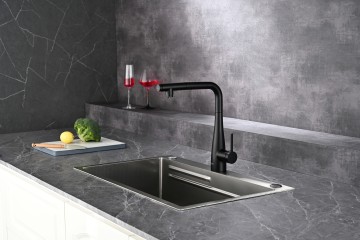 AQM9902MB Cucina Смеситель для кухни с выдвижным L-образным изливом, черный матовый