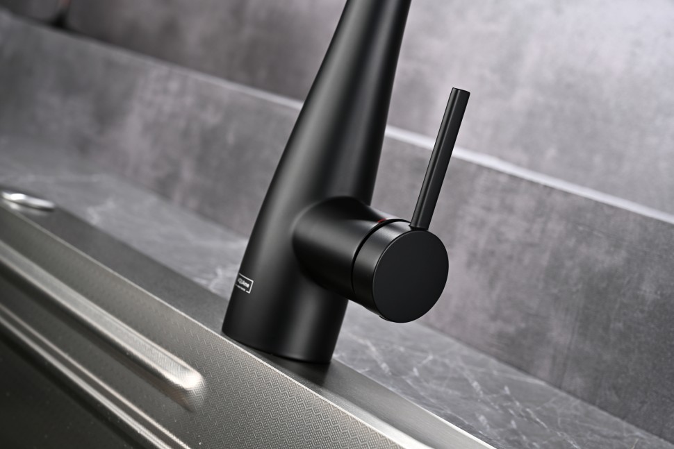 AQM9902MB Cucina Смеситель для кухни с выдвижным L-образным изливом, черный матовый