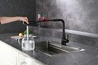 AQM9902MB Cucina Смеситель для кухни с выдвижным L-образным изливом, черный матовый