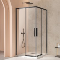 Душевой уголок Слим 8мм (Slim 8mm) VSS-4SL900CLB, 900*900, черный матовый, стекло прозрачное